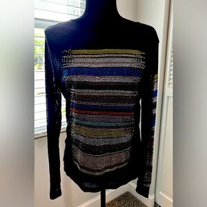 Azi New York black long sleeved jeweled shirt size large